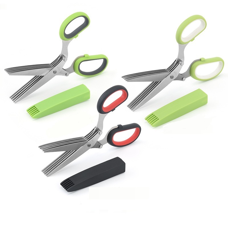 Sharp Multipurpose Cutting Shears Stainless Steel Herb Scissors With 5 Blades cutting Onion Salad scissors 5 layers and brush