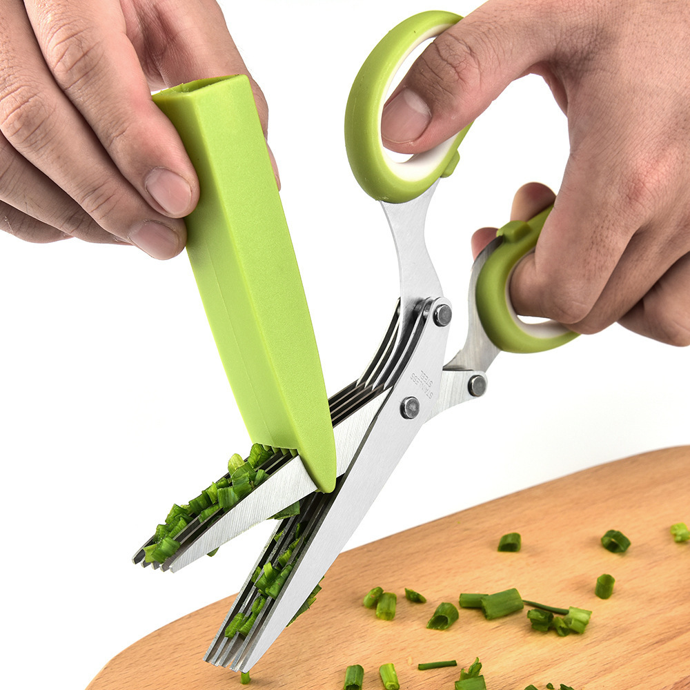 In stock 5 Layer Shredder Cutting Vegetable Salad Stainless Steel Shears Multipurpose 5 Blades herb Scissors set with stripper