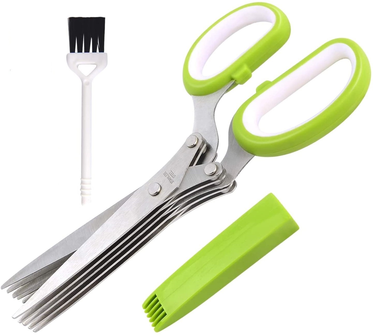 In stock 5 Layer Shredder Cutting Vegetable Salad Stainless Steel Shears Multipurpose 5 Blades herb Scissors set with stripper