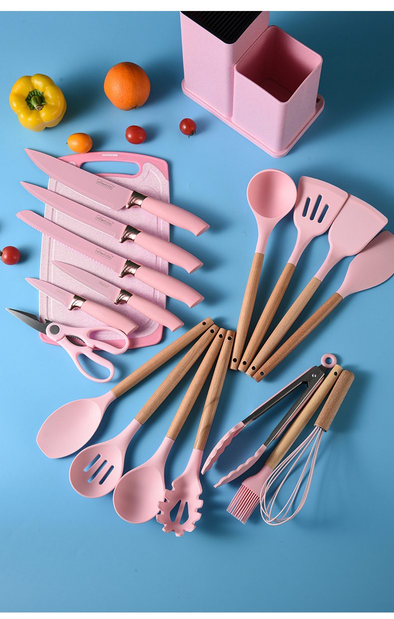 19pcs silicone utensils cooking tools wholesale kitchen accessories full set of kitchen gadgets with cutting board knife set