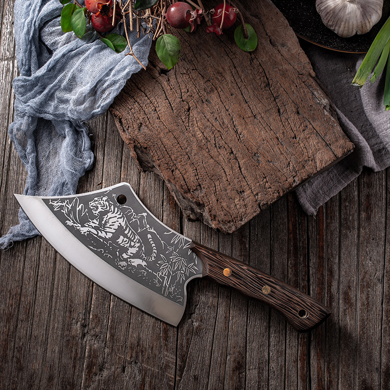 New arrival High carbon steel tiger pattern meat knife 8 inch Hand Forged meat Butcher Knife cleaver chopper full tang