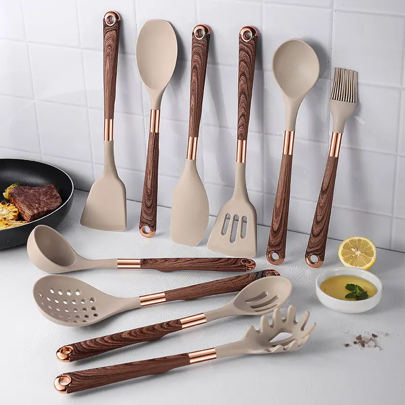 New products wholesale kitchen utensils 11pcs silicone utensilios de cocina de plstico kitchen cooking tools utensil set with ho