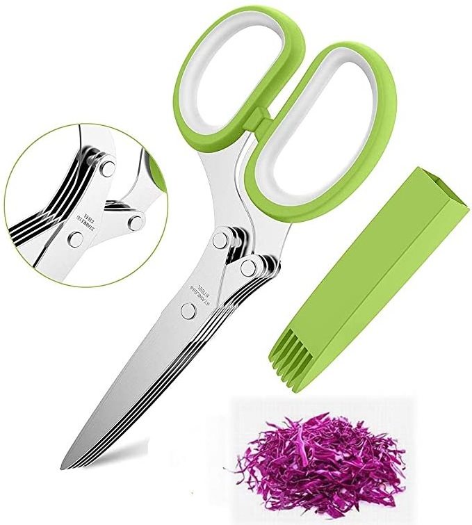 Sharp Multipurpose Cutting Shears Stainless Steel Herb Scissors With 5 Blades cutting Onion Salad scissors 5 layers and brush