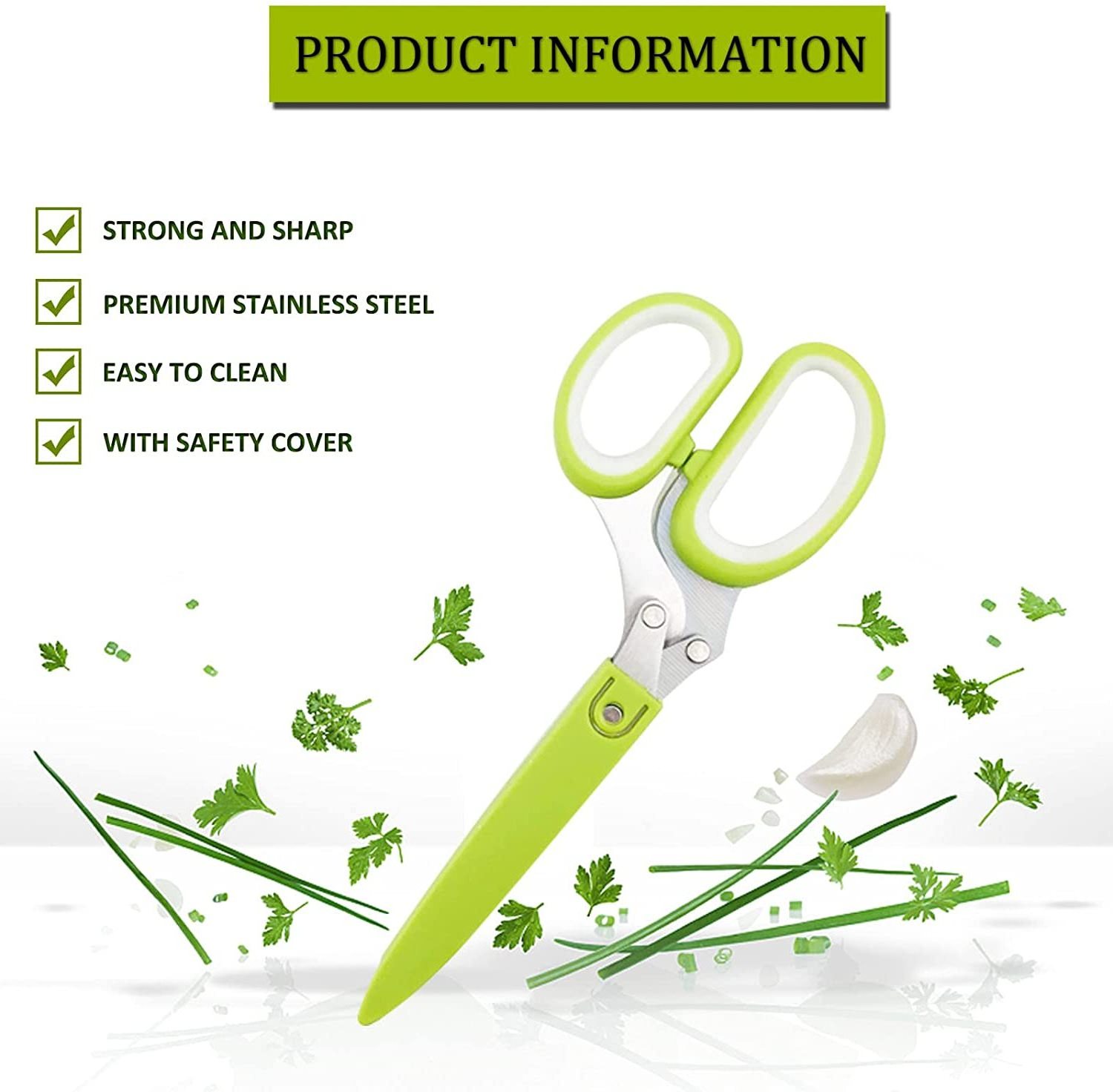 Sharp Multipurpose Cutting Shears Stainless Steel Herb Scissors With 5 Blades cutting Onion Salad scissors 5 layers and brush