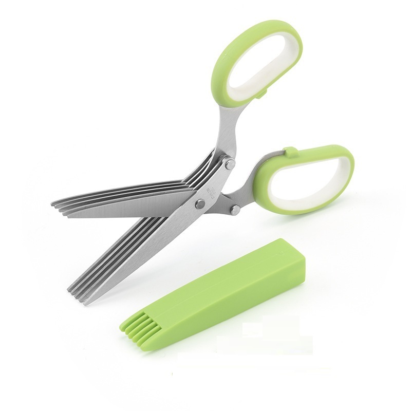 Sharp Multipurpose Cutting Shears Stainless Steel Herb Scissors With 5 Blades cutting Onion Salad scissors 5 layers and brush