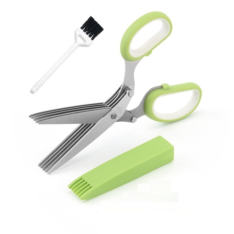 In stock 5 Layer Shredder Cutting Vegetable Salad Stainless Steel Shears Multipurpose 5 Blades herb Scissors set with stripper