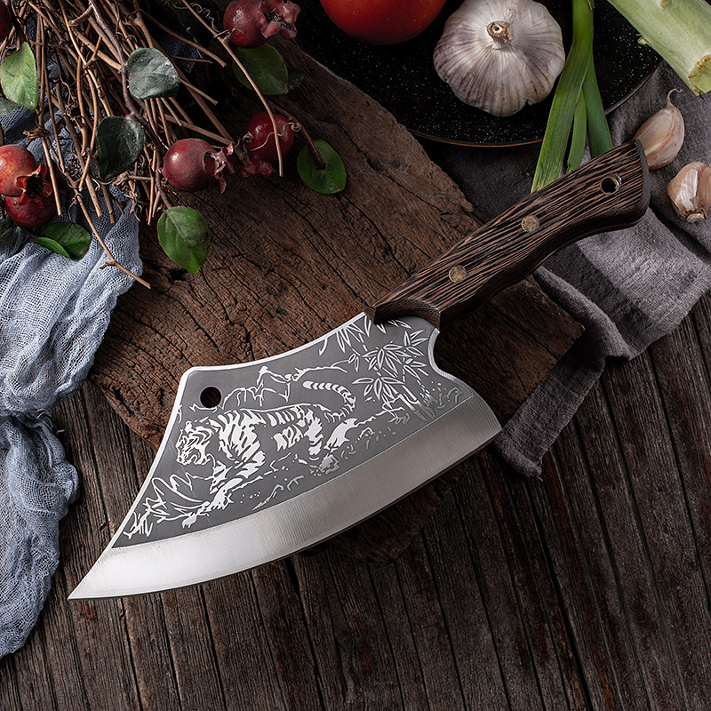 New arrival High carbon steel tiger pattern meat knife 8 inch Hand Forged meat Butcher Knife cleaver chopper full tang