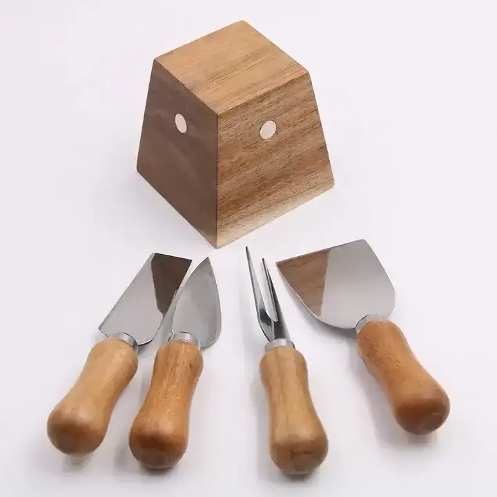 Hot Products Cheese Tools Stainless Steel Cheese Knives Kitchen Knife Acacia Wood Handle Cheese Knife Set With Holder