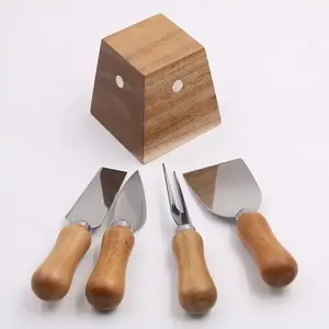 Hot Products Cheese Tools Stainless Steel Cheese Knives Kitchen Knife Acacia Wood Handle Cheese Knife Set With Holder