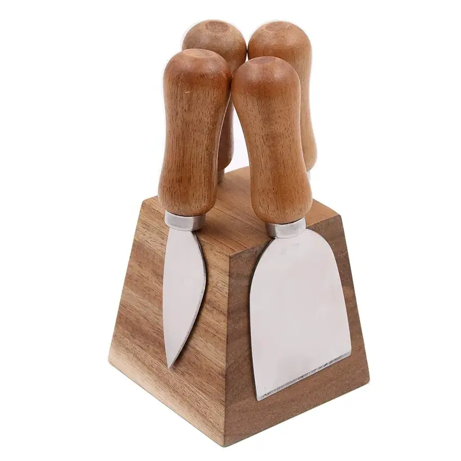 Hot Products Cheese Tools Stainless Steel Cheese Knives Kitchen Knife Acacia Wood Handle Cheese Knife Set With Holder