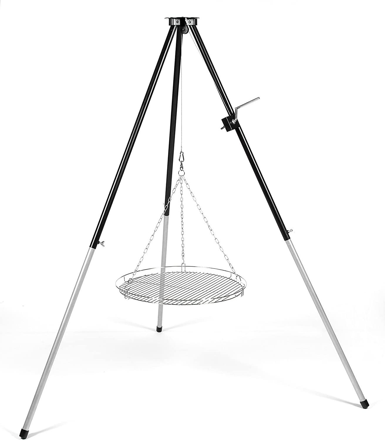 Portable Adjustable Tripod Hanging Campfire Grill Steel Grate Over Fire Camp Grill