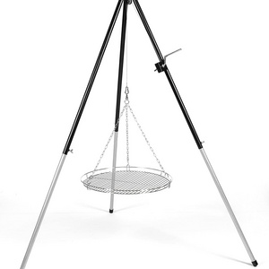 Portable Adjustable Tripod Hanging Campfire Grill Steel Grate Over Fire Camp Grill