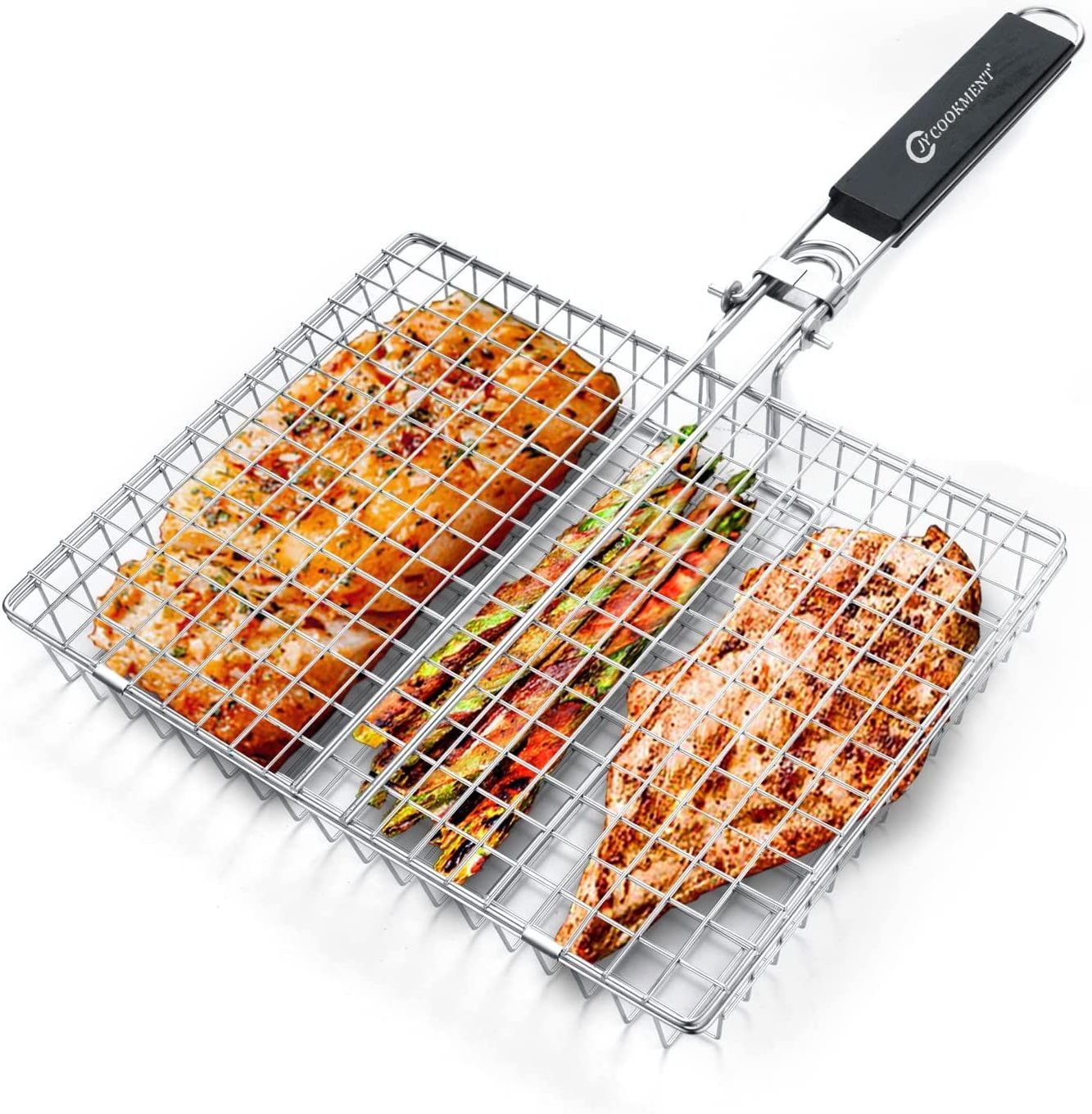 Outdoor High Quality Grilling Basket BBQ Barbecue Grill Basket with Portable Removable Handle