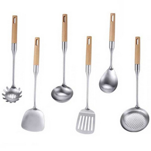 Stainless Steel Cook Soup Ladle Spoon Spatula Set 6pcs Kitchen Tools Set Cooking Utensils With Wooden handle