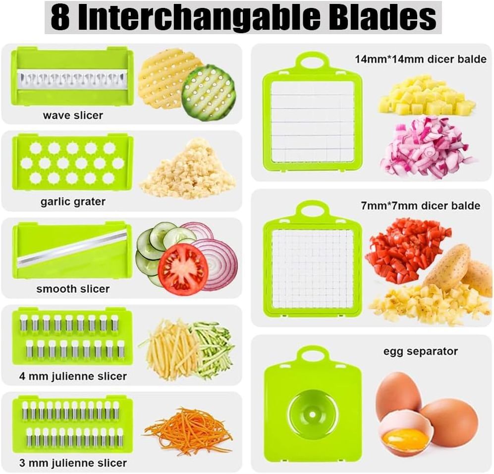 Best Sell 14 In 1 Hand Held Multifunctional Onion Cutter Fruits Slicer Potatoes Peeler Manual Vegetable Chopper