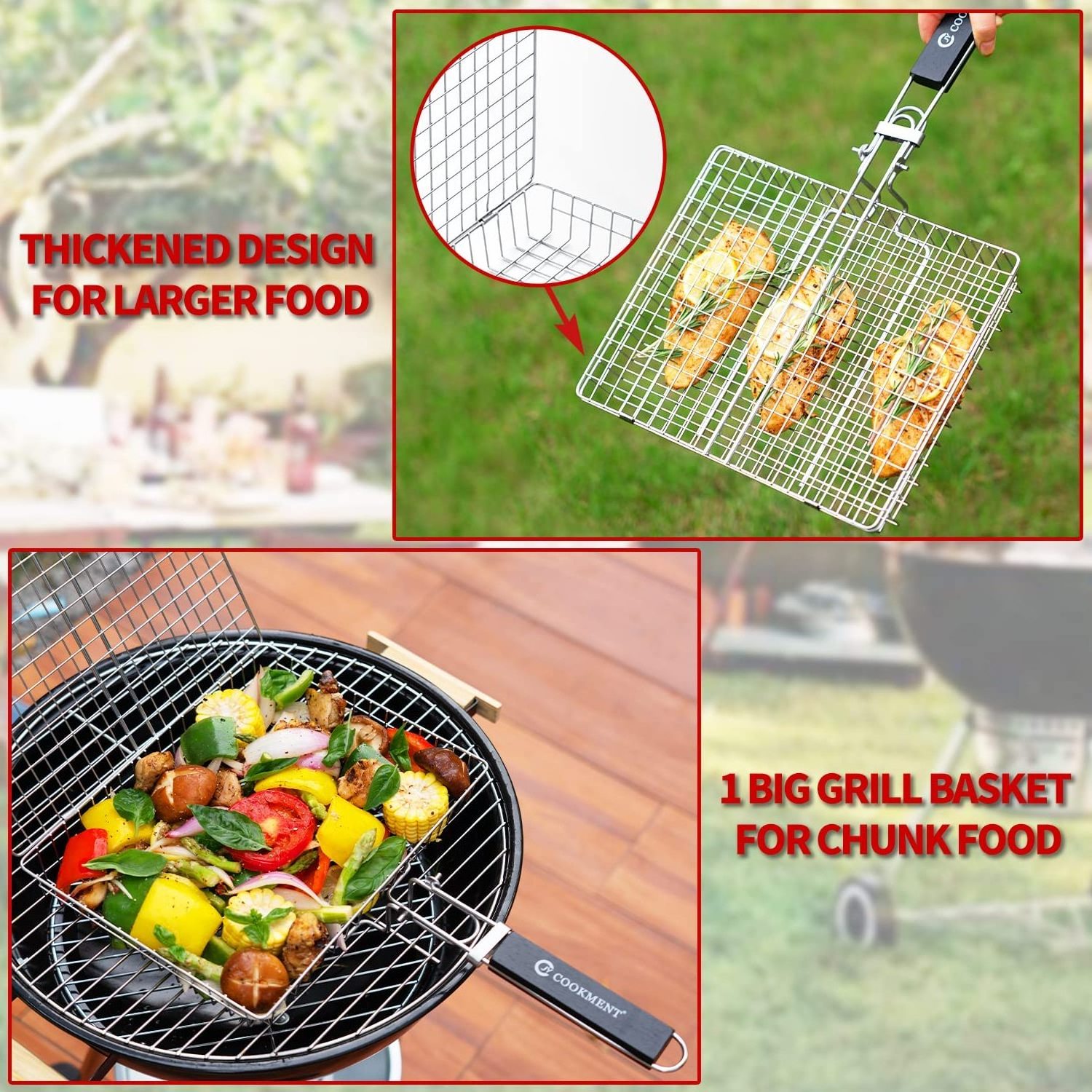 Outdoor High Quality Grilling Basket BBQ Barbecue Grill Basket with Portable Removable Handle