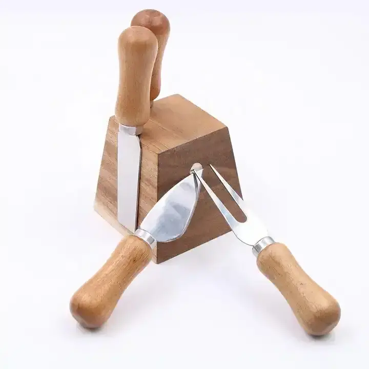 Hot Products Cheese Tools Stainless Steel Cheese Knives Kitchen Knife Acacia Wood Handle Cheese Knife Set With Holder