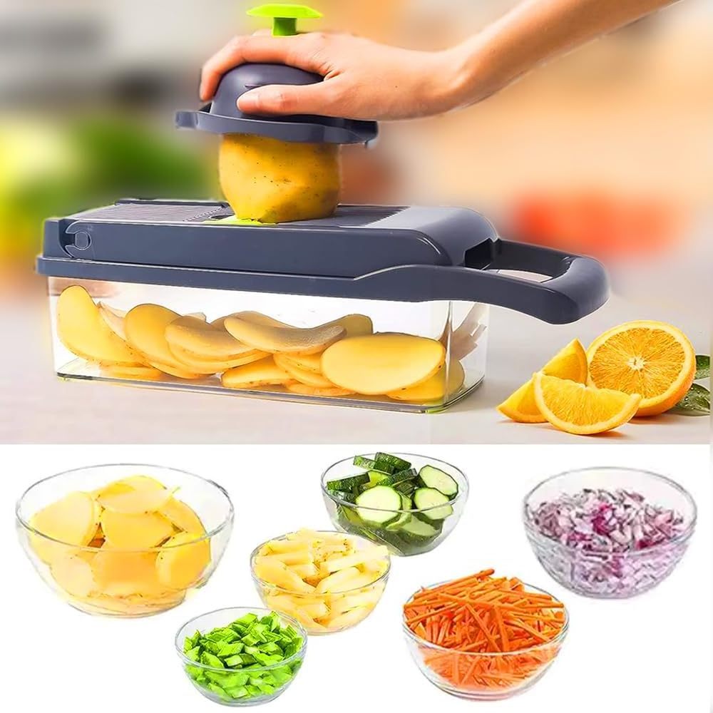 Best Sell 14 In 1 Hand Held Multifunctional Onion Cutter Fruits Slicer Potatoes Peeler Manual Vegetable Chopper