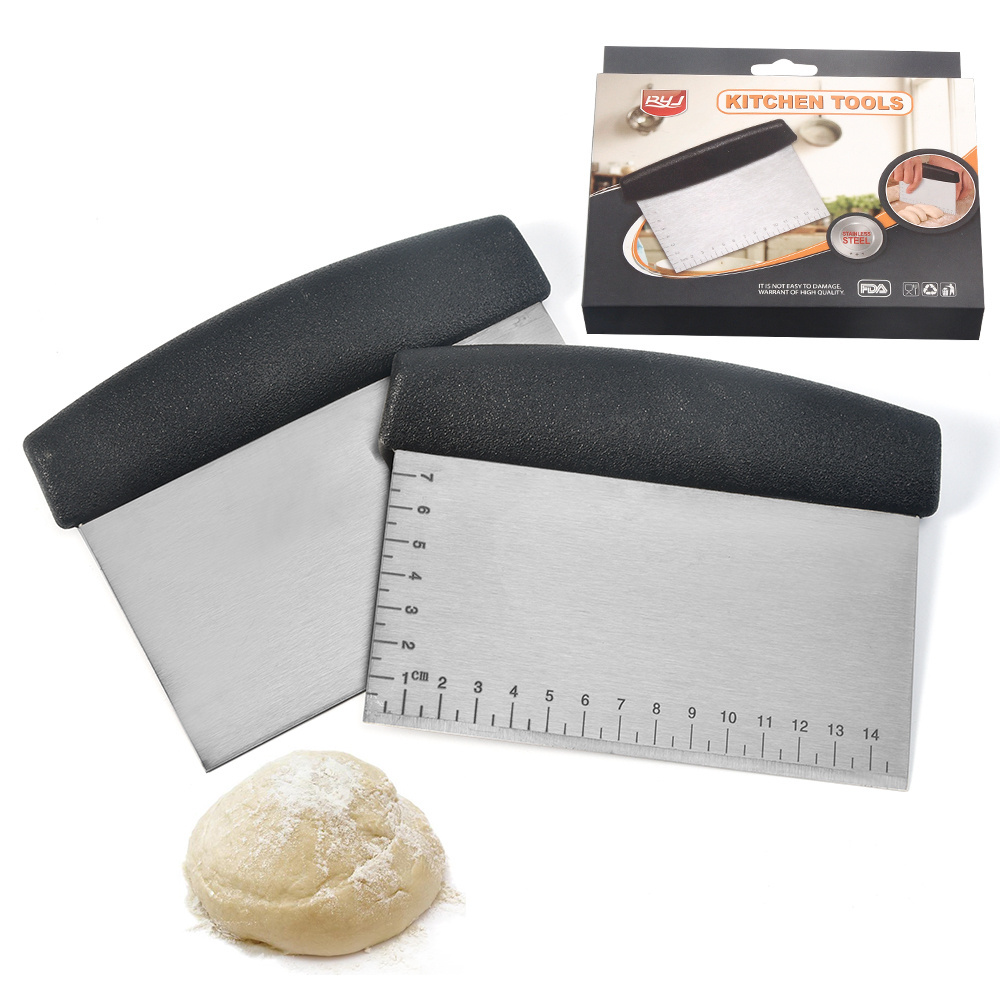 Stainless Steel Pastry Dough Scraper Multi-Purpose Cake Pizza Bread Scraper with Measuring Markings