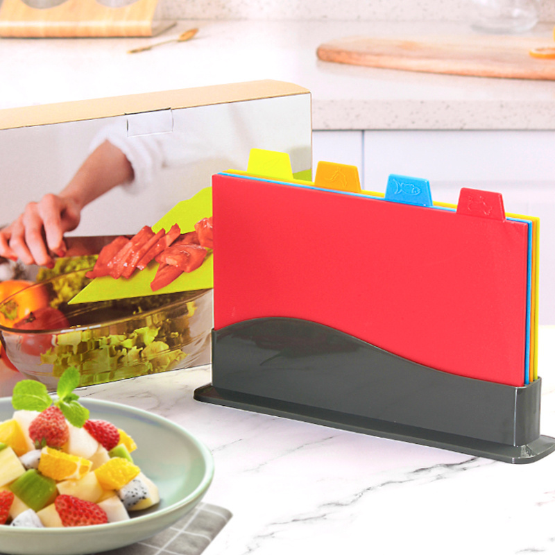 5-Piece PP Plastic Fruit Cutting Board Set Thickened Chopping Board with Storage Base for Household Food Preparation