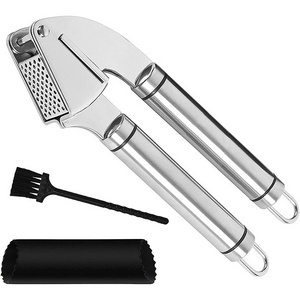 Manual Garlic Press Mincer Set with Silicone Garlic Peeler Tube and Cleaning Brush