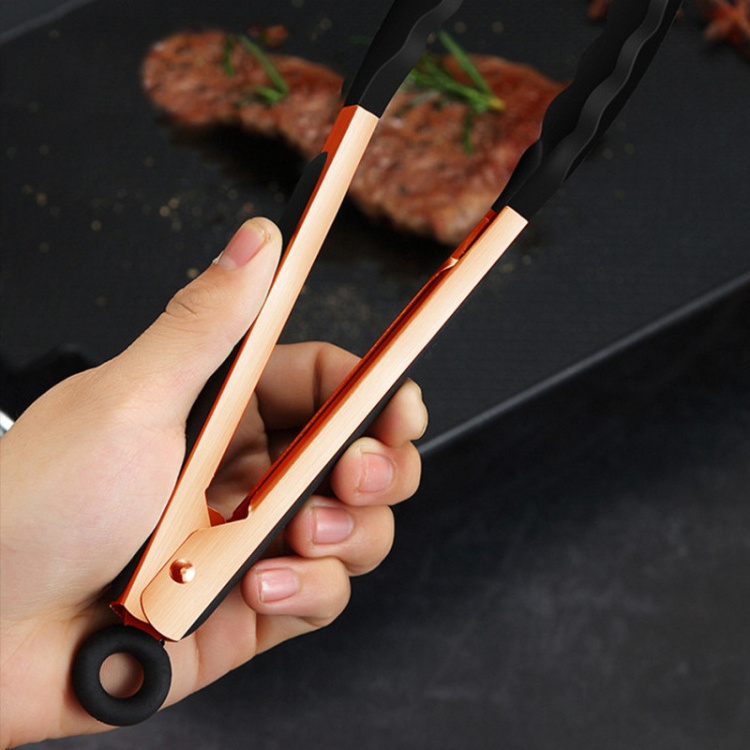 Non Stick Grill BBQ Serving Kitchen Silicone 12 inch Cooking Tongs Rose Gold