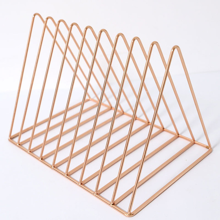 Wire Metal Gold Desktop File Sorter Organizer Triangle Book Magazine Holder for Home Office