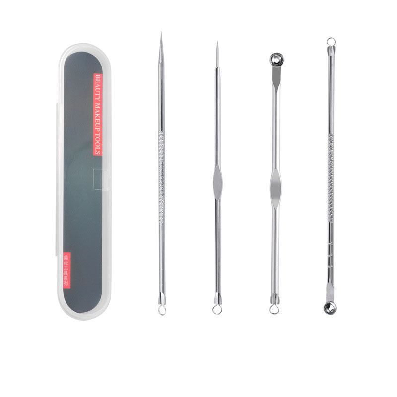 Stainless Steel 4pcs Blackhead Tweezers Extractor  Popper Tool Acne Comedone Blackhead Pimple Remover Tool Kit