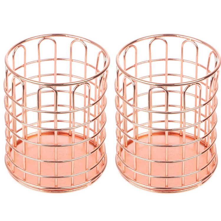 Rose Gold Wire Metal Desktop Pencil Holder Desk Organizer for Desk Office and School