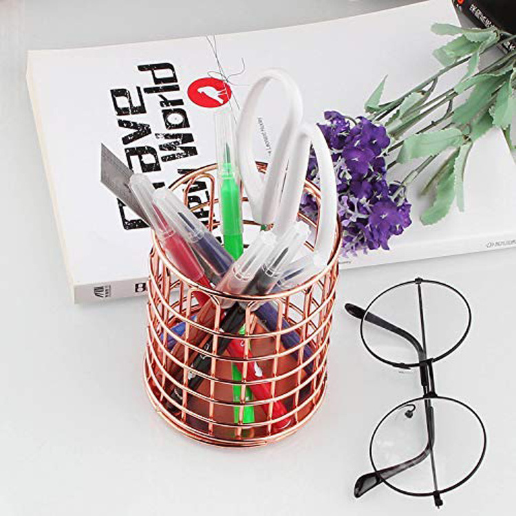 Rose Gold Wire Metal Desktop Pencil Holder Desk Organizer for Desk Office and School