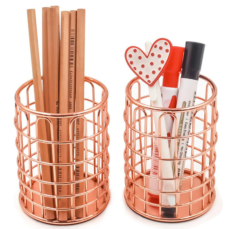 Rose Gold Wire Metal Desktop Pencil Holder Desk Organizer for Desk Office and School