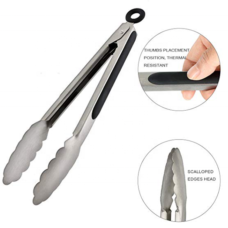 Hot Sale Locking Metal Food Tongs Non - Slip Grip Stainless Steel Kitchen 9