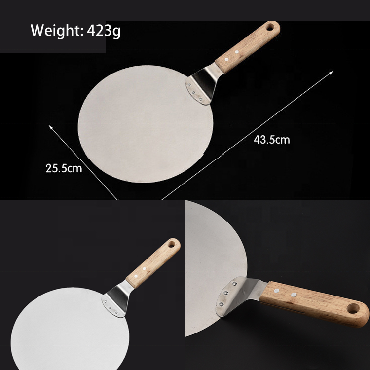 Cake Lifter Wood Handle Plate Holder for Baking Homemade Pizza and Bread 10 inch Stainless Steel Pizza Spatula Peel Shovel