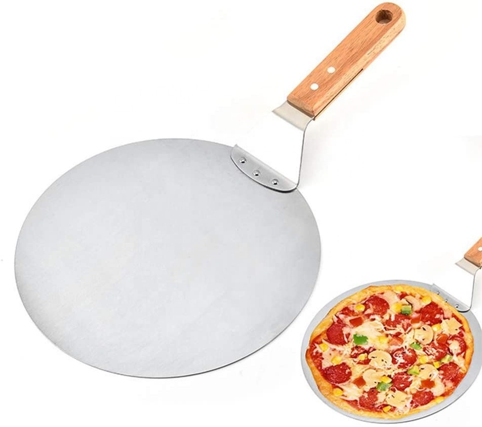 Cake Lifter Wood Handle Plate Holder for Baking Homemade Pizza and Bread 10 inch Stainless Steel Pizza Spatula Peel Shovel