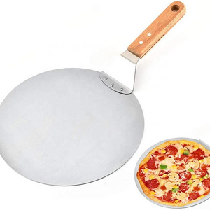 Cake Lifter Wood Handle Plate Holder for Baking Homemade Pizza and Bread 10 inch Stainless Steel Pizza Spatula Peel Shovel