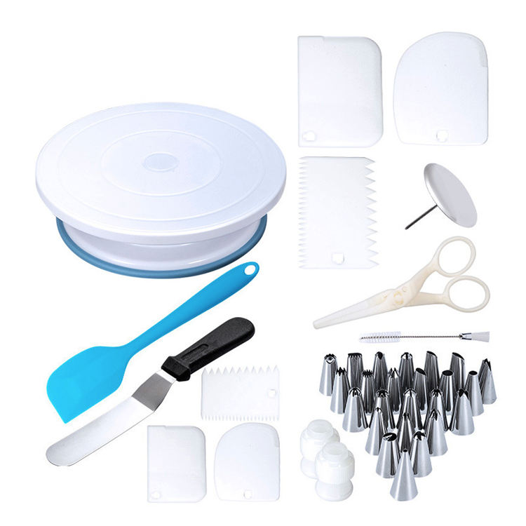 45 Pieces Cake Decorating Supplies Kit included Turntable , Ice Smoothers , Spatula , Stainless Steel Icing Tips