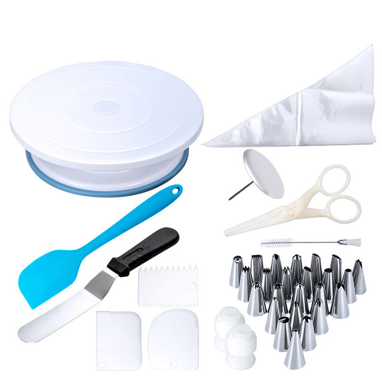 45 Pieces Cake Decorating Supplies Kit included Turntable , Ice Smoothers , Spatula , Stainless Steel Icing Tips