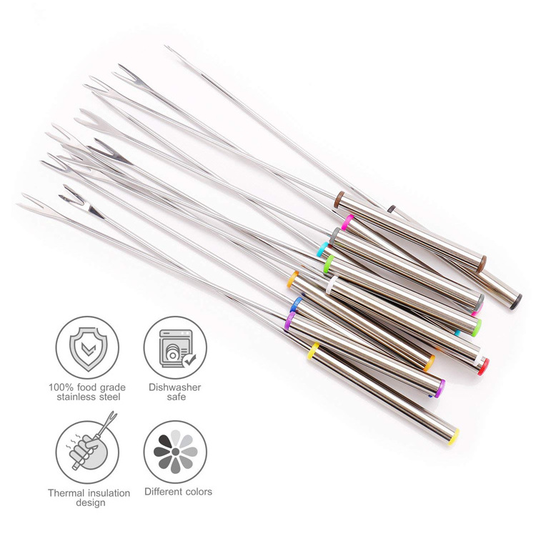 Chocolate Fountain Cheese Fondue Roast Marshmallows Set of 12 Stainless Steel Fondue Forks 9.5