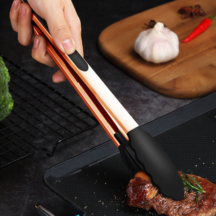 Non Stick Grill BBQ Serving Kitchen Silicone 12 inch Cooking Tongs Rose Gold