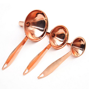 Best Seller Wholesale Kitchen Rose Gold Stainless Steel Set of 3 Small Filling Funnel with Long Handle