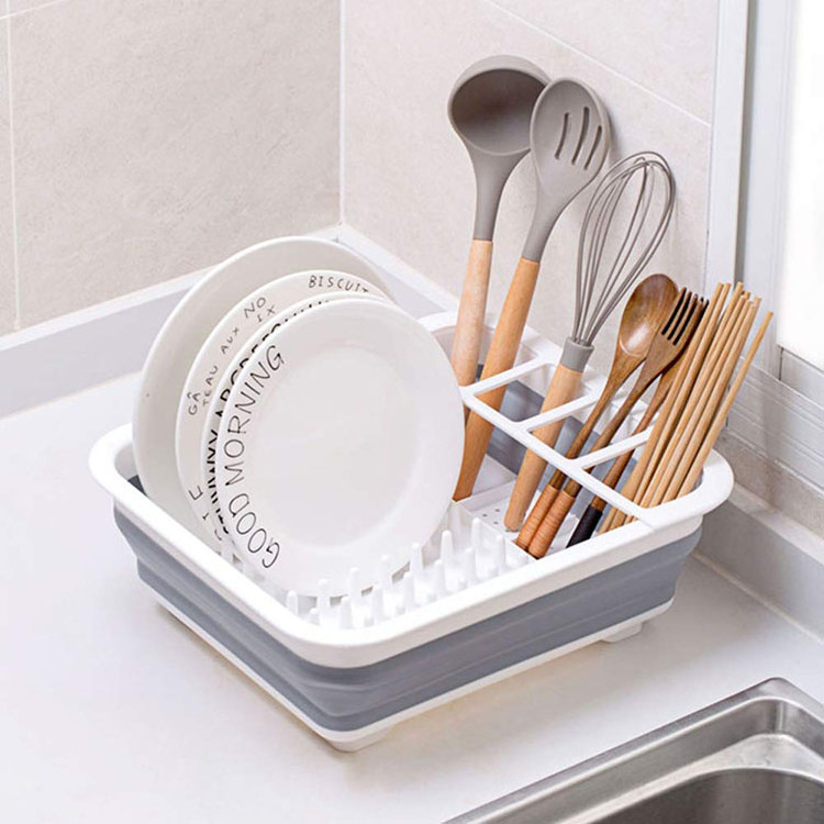 Hot Selling Portable Dinnerware Organizer Space Saver Kitchen Tool  Collapsible Fiter Basket Drying Dish Rack