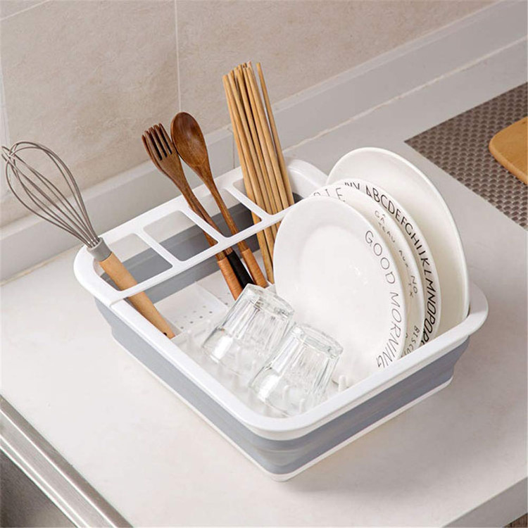 Hot Selling Portable Dinnerware Organizer Space Saver Kitchen Tool  Collapsible Fiter Basket Drying Dish Rack