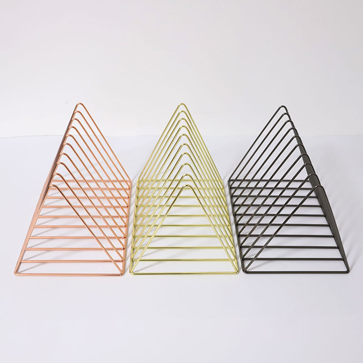 Wire Metal Gold Desktop File Sorter Organizer Triangle Book Magazine Holder for Home Office