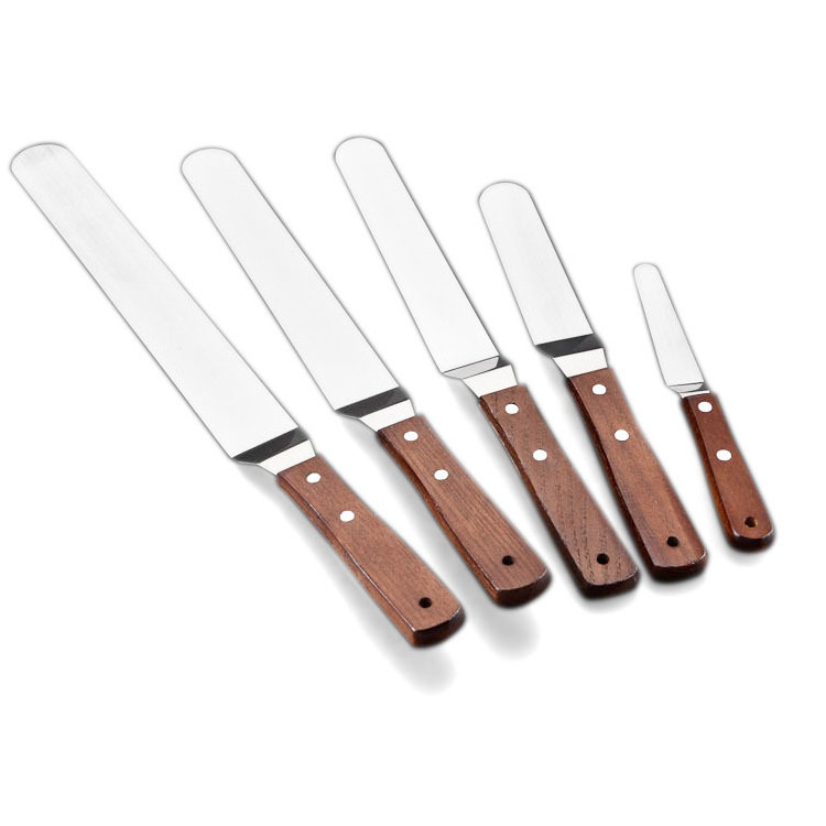 Hot Sale Angled Spatula with Wooden Handle Stainless Steel Offset Icing Spatula Set