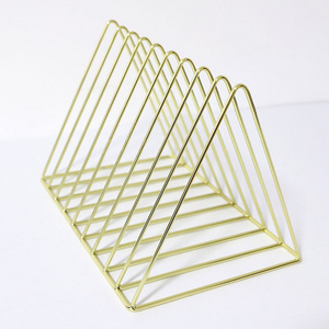 Wire Metal Gold Desktop File Sorter Organizer Triangle Book Magazine Holder for Home Office