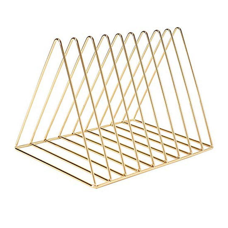 Wire Metal Gold Desktop File Sorter Organizer Triangle Book Magazine Holder for Home Office