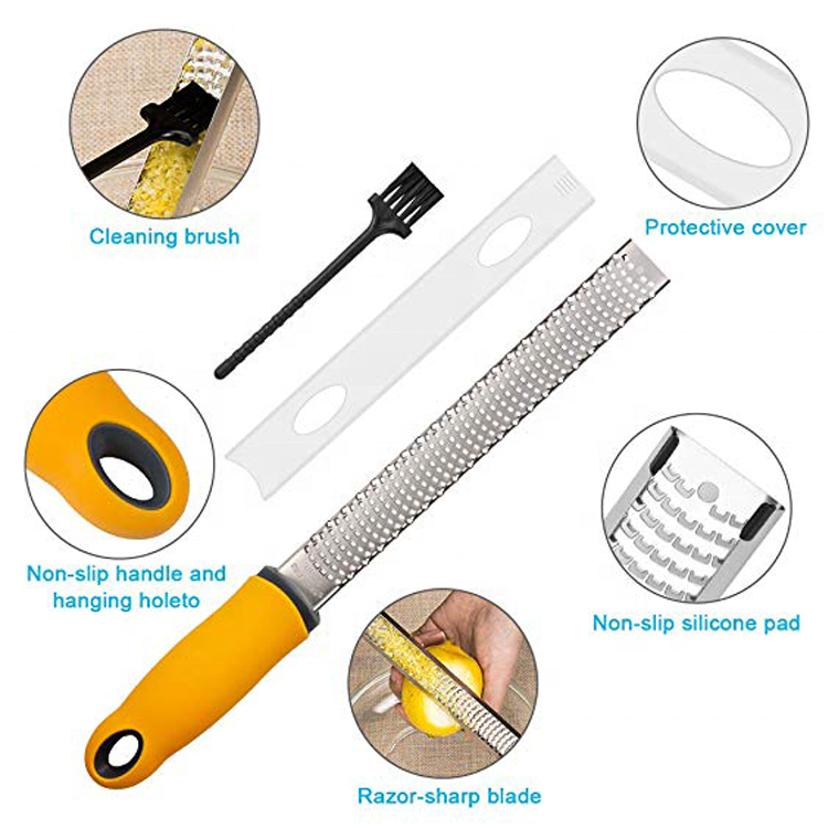 Hot Sale Razor - Sharp Stainless Steel Blade Lemon  Zester / Cheese  Garlic  Ginger Chocolate Grater With Cleaning Brush