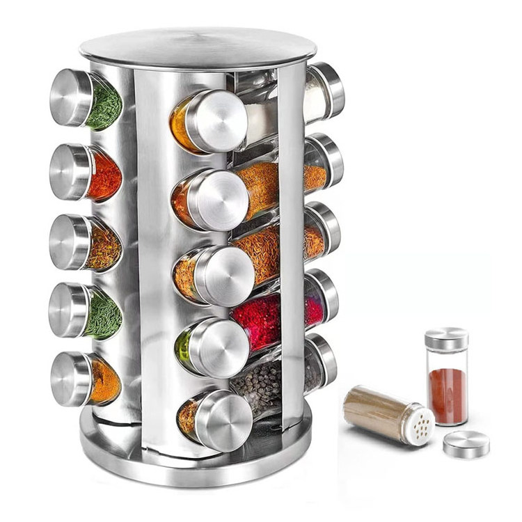 Stainless Steel Revolving Spice Storage Rack Tower Organizer with 20 Empty Jars