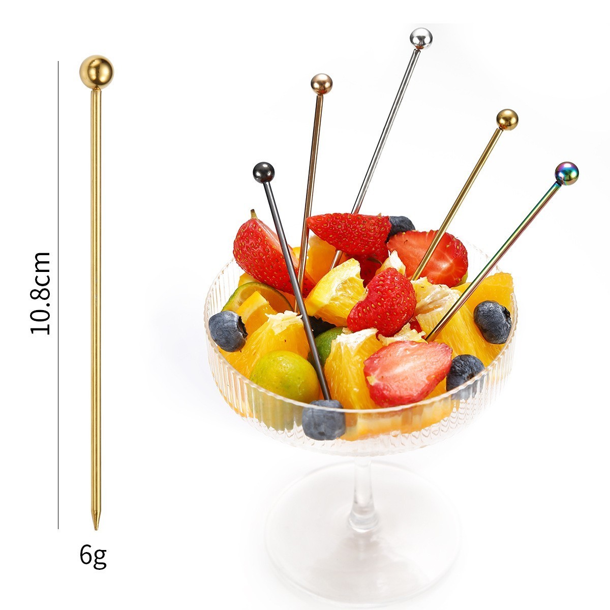 Colorful Cocktail Picks Stainless Steel Fruit Stick Bar Tool Reusable Metal Cocktail Skewers Fruit Pin Needle Toothpicks