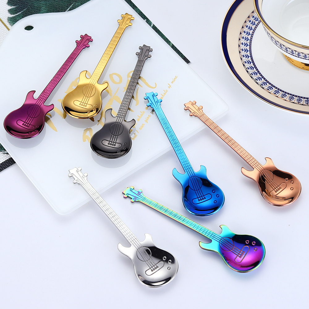 Creative Stainless Steel 304 Tea Dinner Table Mixing Spoon Kit Dessert Coffee Sugar Ice Cream Spoon Milkshake Guitar Spoon